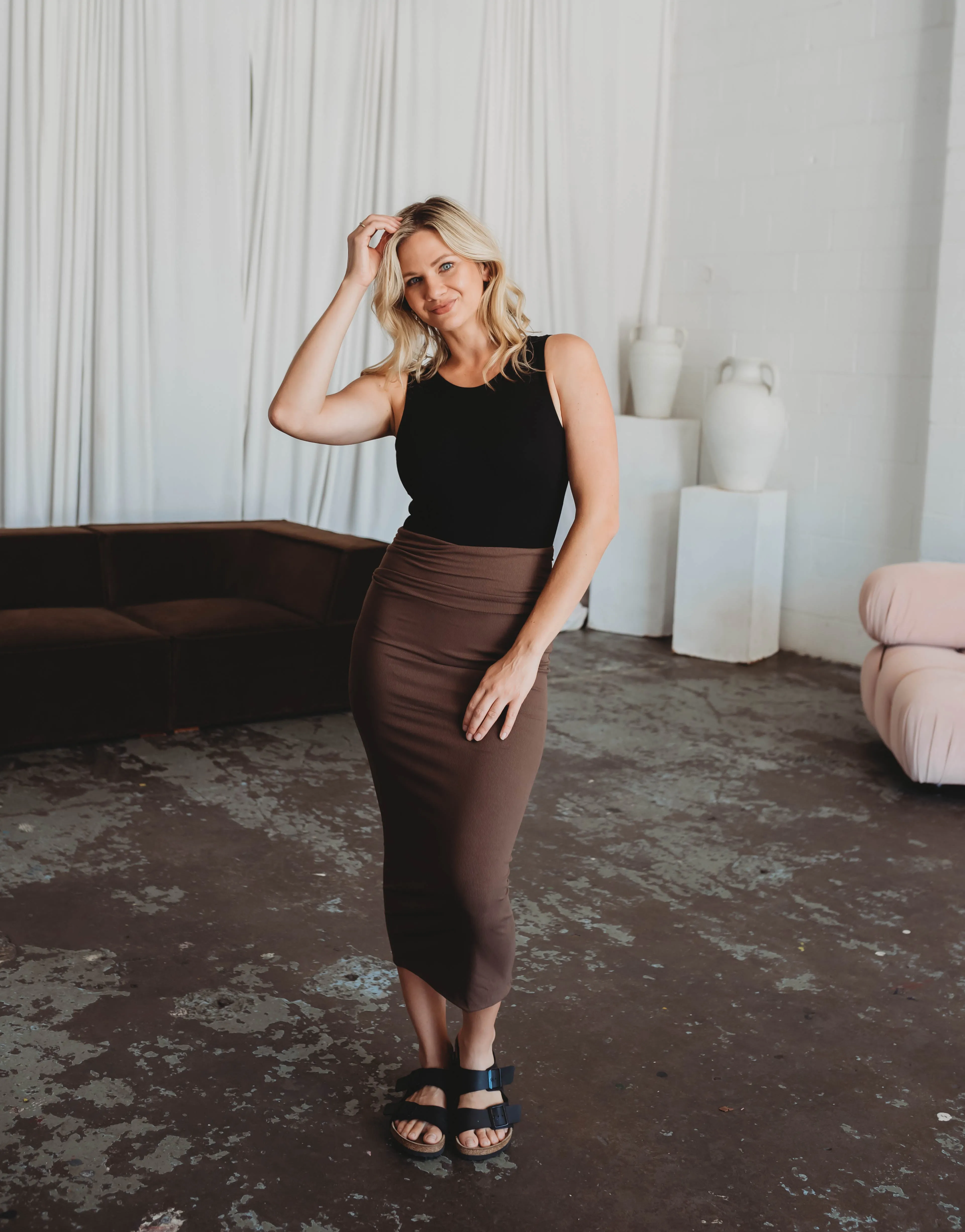 Women's Bamboo Pencil Skirt - CHOCOLATE