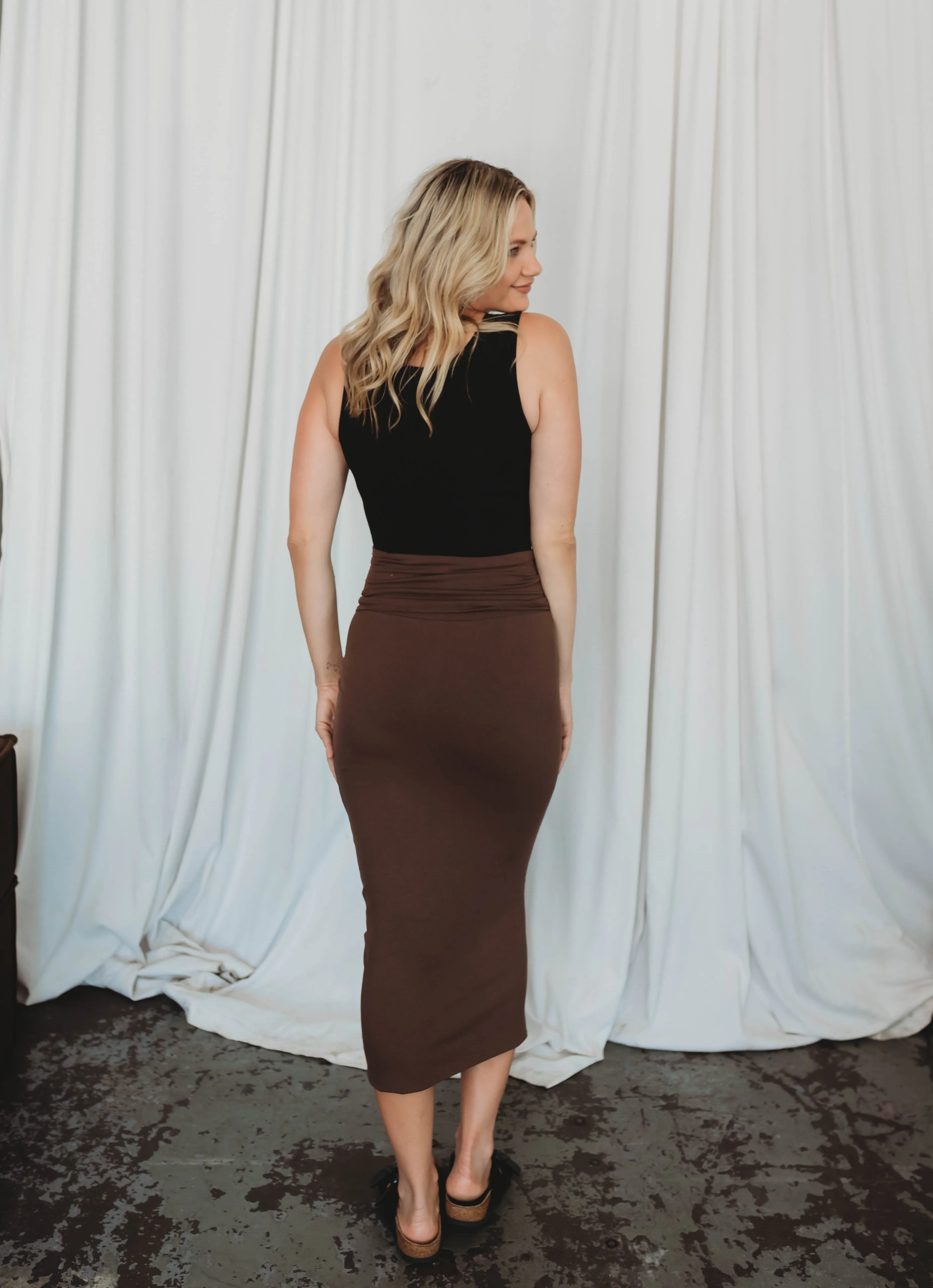 Women's Bamboo Pencil Skirt - CHOCOLATE