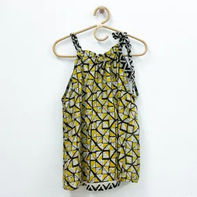 Yellow & Black Geometric Tie-Neck Halter Top - L, XL